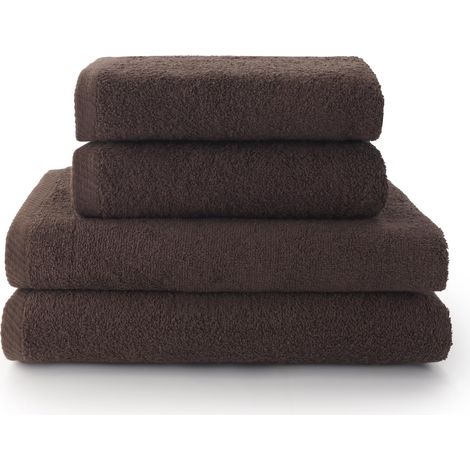 Lot de 2 Serviettes de Toilette et 2 Serviettes de Bain ou Douche - 100% Coton - 400 g/m² - Brun (1/5)