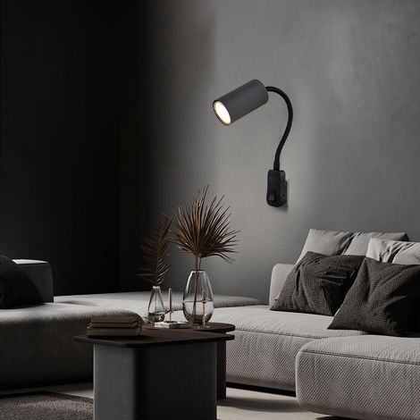 Steckdosenlampe Steckerleuchte GU10 mit Schalter Küche Steckdosenleuchte schwarz mit schwenkbarem Spot, Schwanenhals, GU10 Fassung, LxBxH 32x5,5x43 cm