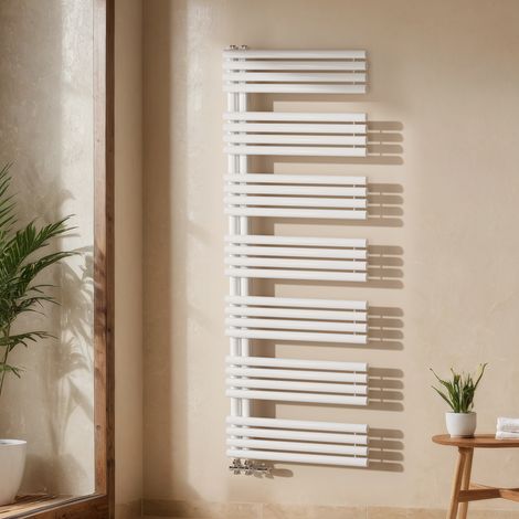 EMKE Handtuchheizkörper 166 × 60 cm mit Seitenanschluss Weiß Badheizkörper Handtuchhalter Handtuchwärmer 1075W (1/5)