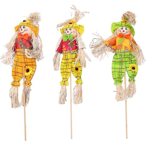 Lot de 3 décorations d'Halloween : épouvantails, balançoires, ornements, décoration de salle de classe, poupées en paille (40 cm, style aléatoire, lot de 3) (1/2)