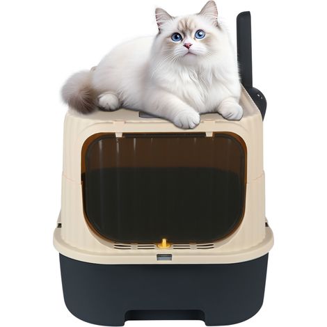 Bac à Litière Chat Fermé avec Pelle - Grande Maisonnette Hygiénique et Discrète pour Chat - 37x49x37 cm - Design Moderne et Élégant (1/5)