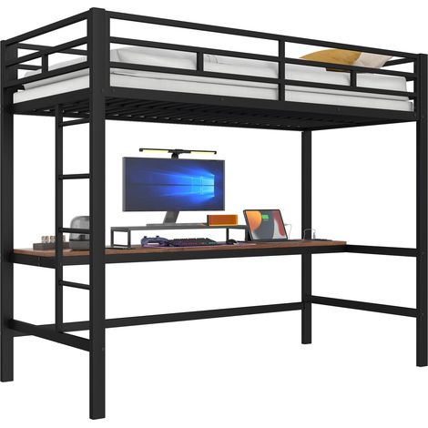 Letto A Soppalco 90 x 200 Cm Con Scrivania, USB, Type-C E LED Regolabile, Senza Materasso, In Metallo, Nero (1/5)