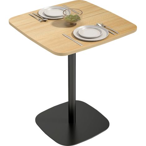 Petit table à manger carrée 60 cm, plateau MDF et piètement acier, design naturel bois et noir, pour salon, salle à manger ou cuisine. (1/5)
