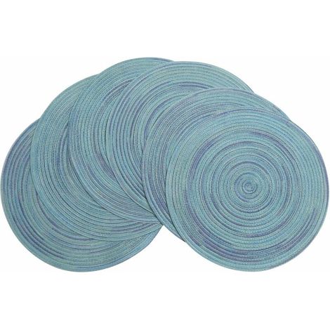 Set of 6 Washable Non-Slip and Heat-Resistant Round Placemats Woven Placemats (Colorful Blue) (1/5)