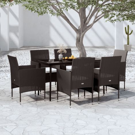 FIMEI Ensemble de salle à manger de jardin avec coussins 7 pcs Noir (1/5)