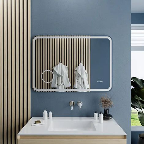 Miroir LED pour salle de bain 70 x 140 cm écran tactile loupe horloge numérique et anti buée Kuma (1/4)