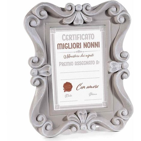 Porta fotografie classico in resina decorata da appoggiare, idea regalo festa dei nonni, set da 2 pezzi, cm 16,5 x 21 H