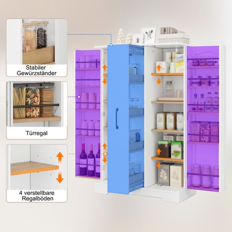 Meuble de rangement cuisine blanc avec porte double, étagère à épices intégrée, tiroir coulissant vertical 4 niveaux, étagères ajustables, design contemporain – 120 x 78 x 35 cm (1/5)