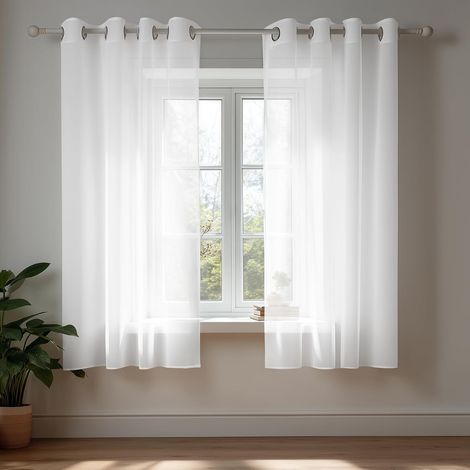 Cortinas blancas translúcidas de dos paneles con ojales, blancas, 150 x 130 cm (1/5)