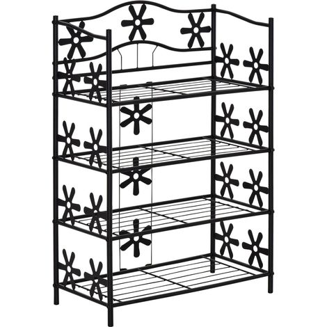 Étagère gain de place-Étagère à chaussures et plantes-4 niveaux-Métal noir-59,5 x 30 x 92 (cm) (1/5)