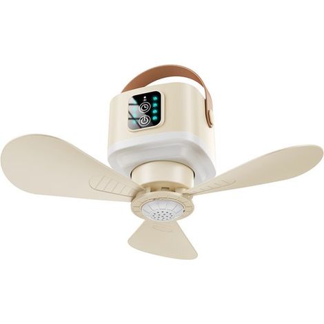 Ventilateur de camping pour tente - Batterie 7600 mAh - Conception 3 en 1 (suspendu et posé) - Télécommande et éclairage LED inclus - 4 vitesses - Silencieux - Idéal pour le camping, le glamping et le (1/5)