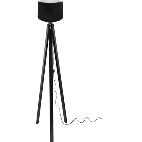 Lampadaire trépied noir avec abat-jour en tissu noir - DECONE3566 (1/5)