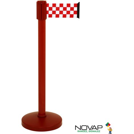 Poteau COLOR alu Rouge à sangle damier Rouge/Blanc 3m x 100mm sur socle portable - 2053440