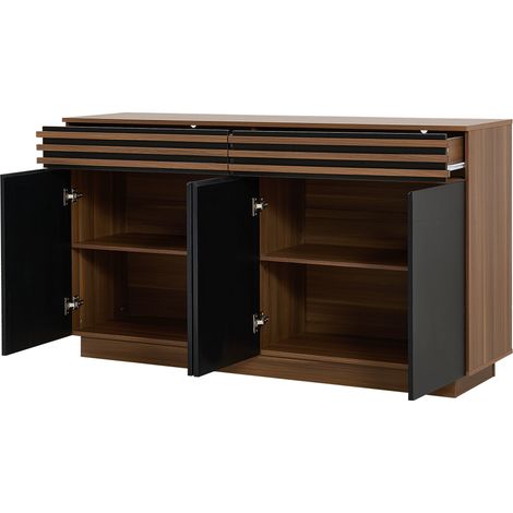 Aparador moderno 150 x 40 x 85 cm MDF negro y marrón con 2 cajones y 4 puertas (1/5)