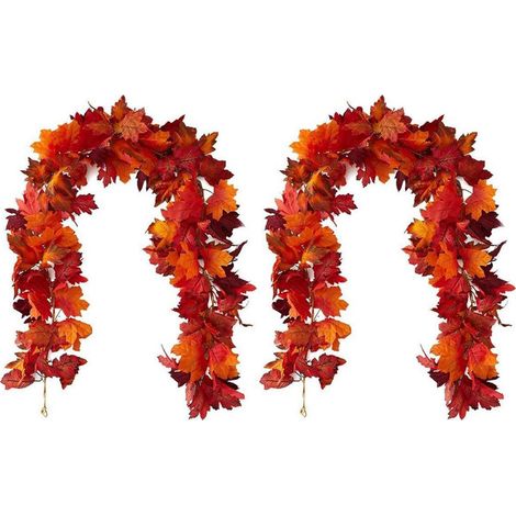 Juego de 2 guirnaldas artificiales de hojas de arce otoñales de 180 cm, ideal para decoración de otoño, Halloween, Acción de Gracias y bodas. (1/5)