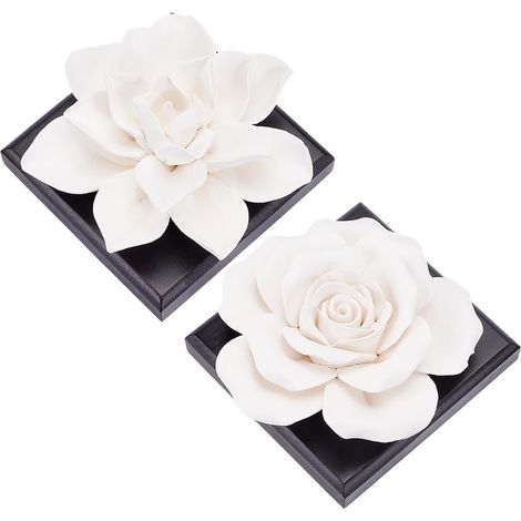 Lot de 2 mini diffuseurs d'huiles essentielles de rose blanche en céramique pour aromathérapie 8,4 x 8,4 cm - Kit d'ornement d'air passif pour cadeaux, chambre, bureau, voiture (1/5)
