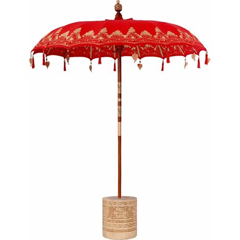 Parasol balinais 260 Rouge 180-190 cm Coton et bois massif vidaXL (1/5)