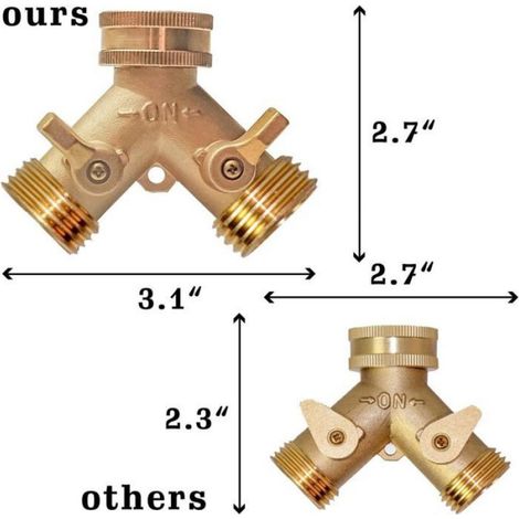 Robinet Double Machine a Laver, 3/4" 2 Voies Raccord en Y pour Tuyau D'arrosage avec Indépendant Vannes Marche pour Connexion de 2 (1/4)