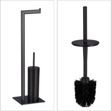 Pratico set di accessori per WC portascopino e portarotolo 35 x 15 x 15 cm in acciaio nero opaco 130008435