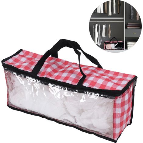 Sac de rangement transparent en PVC de grande capacité pour CD, sac anti-poussière pour casquette de baseball/casquette de sport, sac à livres amovible, à carreaux rouges. (1/5)