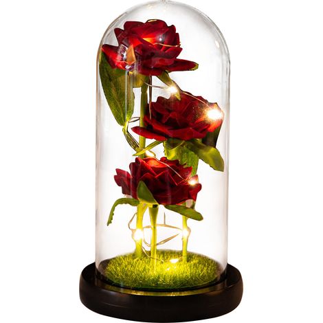 Glaskuppel mit LED und künstlicher Rose – Romantische Dekoration für die Freundin (1/5)