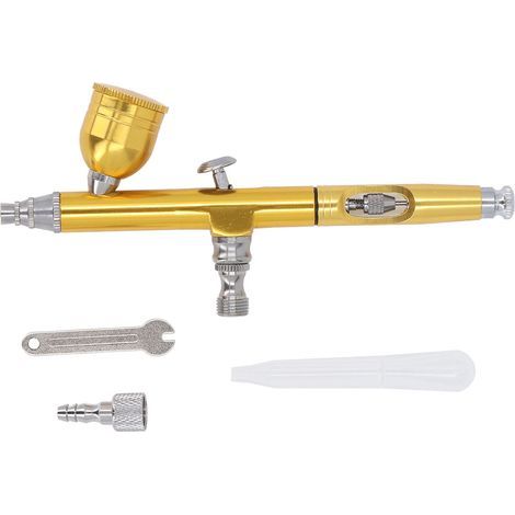 Ensemble d'aérographe avec buse de 0.3mm, tasse fluide 6cc, ensemble de brosses à Air dorées pour la réparation de meubles, décoration de gâteaux, peinture murale (1/5)
