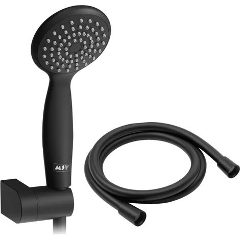 Pommeau de douche Vicente Noir matt Ø 80 mm avec support mural et flexible 150 cm (1/5)