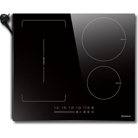 Karinear Plaque Induction Flexzone avec Prise, Plaque de Cuisson Induction 60 cm Encastrable avec Commande Tactile, Minuterie, Sécurité enfant, Boost, 220V-240V, 3500W