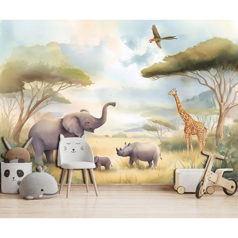 Fototapete Dschungel Tiere, für Kinderzimmer, 150 x 105 cm – Komplettset inkl. Kleister & Anleitung (1/5)