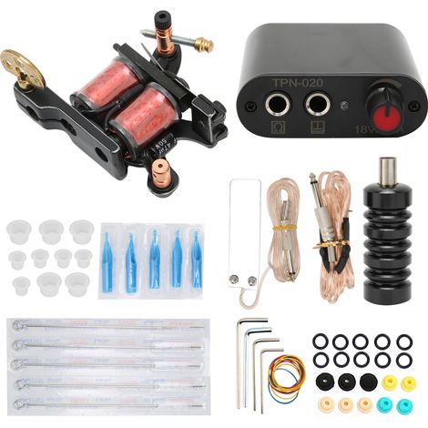 Machine de Tatouage Professionnelle avec Alimentation, Aiguilles Jetables, Encres et Pigments, 90‑265V, Prise UE (1/5)