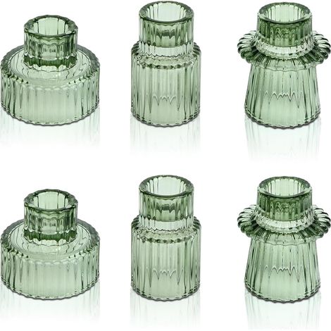 Set de 6 bougeoirs en verre, porte-bougies chauffe-plat 2-en-1 transparents, chandeliers pour bougies droites, petits bougeoirs pour bougies droites pour décoration de table de mariage, table à (1/5)