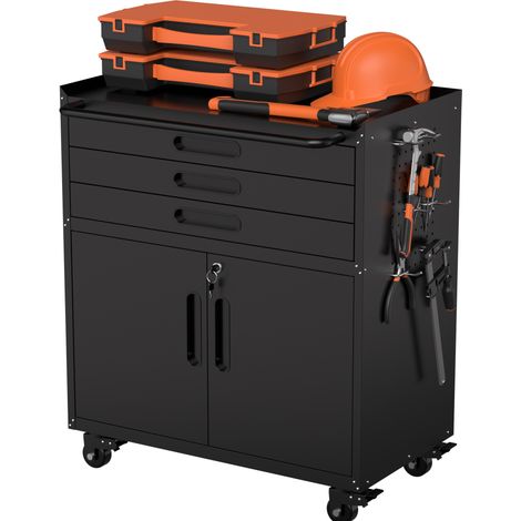 Armoire à outils métallique à roulettes, 3 tiroirs, noire HAVRYA (1/5)