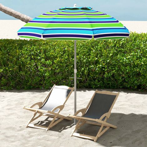 Parasol de plage parasol inclinable rond parasol d'extérieur hauteur réglable protection UV40 sac de transport inclus