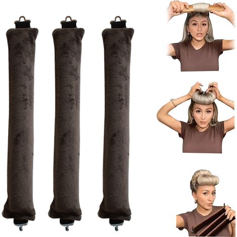Ensemble de 3 fers à friser sans chaleur - Boucles sans chaleur - Fer à friser - Outil de bouclage - Tissu - Marron foncé (1/5)