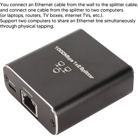 Répartiteur Ethernet RJ45 2 Ports en Alliage d'Aluminium, débit 1000 Mbps pour connexion réseau stable (1/4)