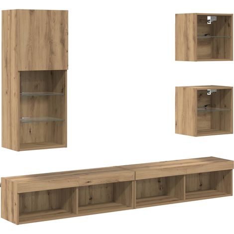 TV Wall Units with LED Wall-mounted 5 pcs Artisan Oak Engineered Wood vidaXL (1/5)