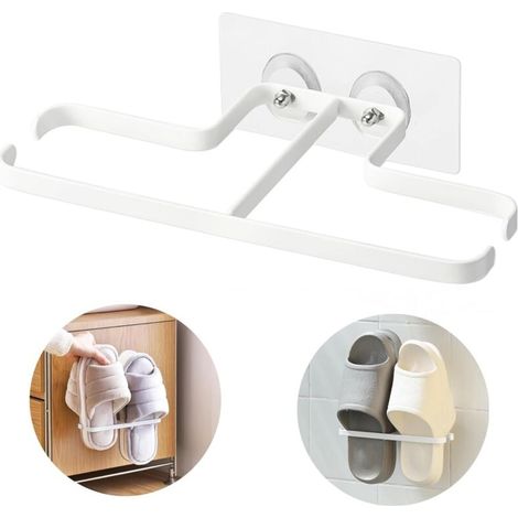 Wall-Mounted Shoe Rack for Slippers - Multifunctional Double-Layer Iron Self-Adhesive for Bathroom, Bedroom, Living Room, 1 Piece, White MUMU (1/4)