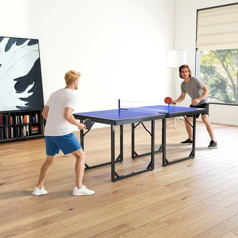 Table de tennis de table d’intérieur pliante - 182x91 cm - assemblage non requis - Table de tennis de table avec filet - bleu et violet (1/4)