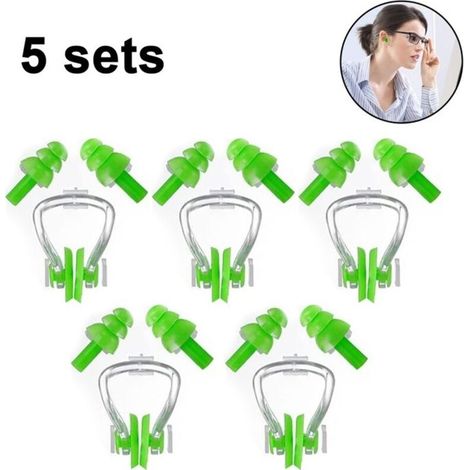 Bouchons d'oreilles en silicone réutilisables,5 paires avec pince-nez,confortables pour natation et pour bloquer le bruit au