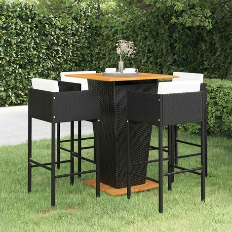 Ensemble de bar de jardin 5 pièces en résine tressée noir avec coussins, 48.6kg - PANGIVO (1/5)