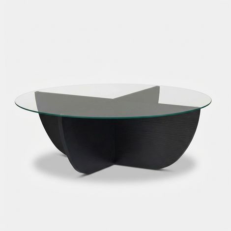 Moderner Couchtisch aus Sicherheitsglas und Holz, Design Liya - Schwarz (1/5)