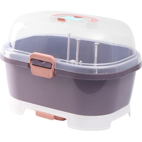 Babyflaschen-Trockenständer, große Babyflaschen-Aufbewahrungsbox mit Deckel, tragbarer Babyflaschen-Organizer mit staubdichtem Deckel (Lila) (1/4)