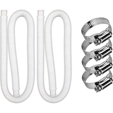 Ersatzschlauch für Aufstellpools – 2 weiche Filterpumpenschläuche mit 4 Metallklemmen (Durchmesser: 32 mm, Länge: 1,5 m)