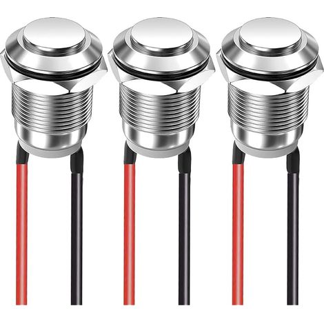 Gebildet 3pcs 12mm 2A 12V/24V/125V/250V Momentané Bouton-Poussoir Étanche en Acier Inoxydable Bouton-Poussoir on/Off avec Fil (Tête Haute) (1/5)