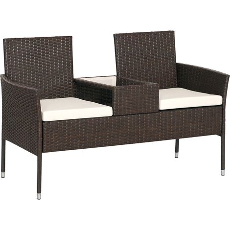 Two-Seat Rattan Chair, with Middle Table - Brown
