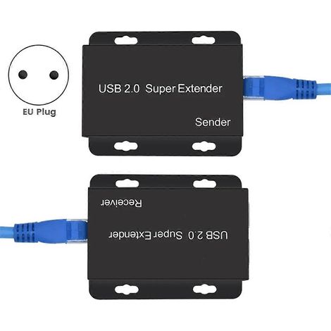 Super extendeur USB 2.0 50 m pour webcam, caméra et imprimante, avec câble CAT6 et 4 ports. (1/4)
