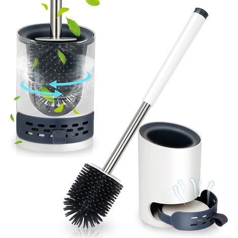Wolketon Escobillero Inodoro cepillado baño de silicona, inodoro cepillado baño, baño, colgante de pared, mango de acero inoxidable