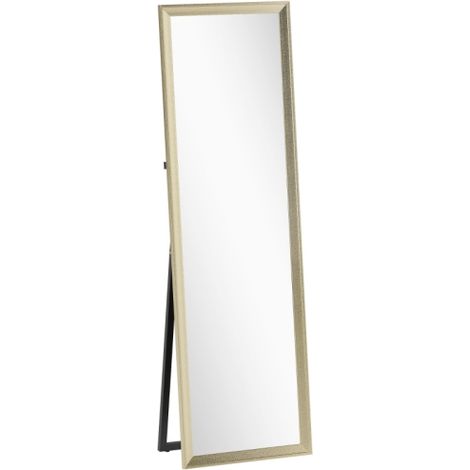 Specchio da terra flessibile e regolabile, 160 x 50 cm, con cornice in metallo dorato, ideale per bagno, cabina armadio o soggiorno