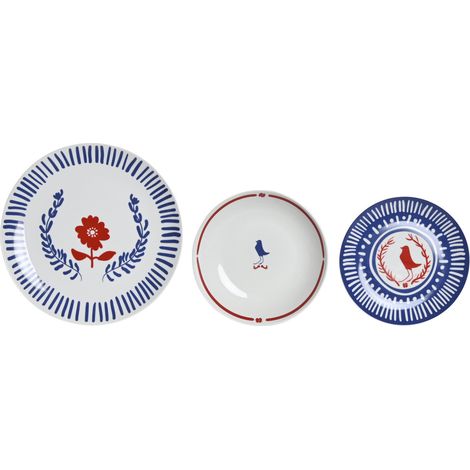 dkd-home-decor Set de Vajilla rouge bleu blanc 18 pièces (1/5)