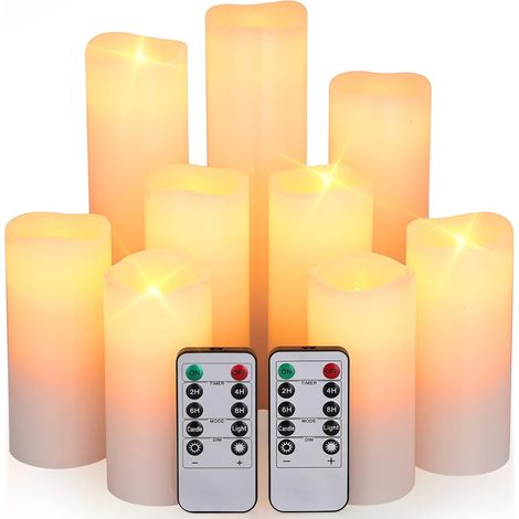 9 Bougie LED, Flamme Vacillante Réaliste, Ivoire, Télécommande, Minuteur, Décoration Noël, Halloween, Fêtes (1/5)